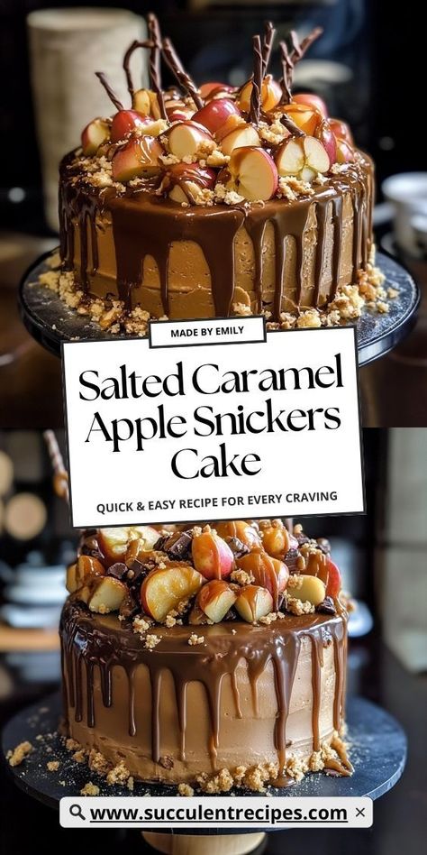 Treat yourself to the Ultimate Salted Caramel Apple Snickers Cake! Packed with layers of caramel goodness, apple flavor, and candy bar crunch, this cake is a dream come true for dessert enthusiasts. Salted Caramel Apple Snickers Cake, Apple Caramel Cake, Apple Layer Cake, Triple Layer Cake, Perfect Roast Turkey, Moist Apple Cake, Caramel Apple Bars, Salted Caramel Recipes, Snickers Cake