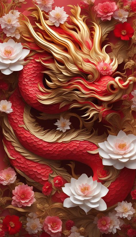 Year Of The Dragon Wallpaper, Happy Chinese New Year 2024, Chinese Zodiac Dragon, Dragon Garden, Dragon Wallpaper Iphone, Yin Yang Art, Chinese New Year Greeting, Mythical Creatures Fantasy, Jelly Wallpaper