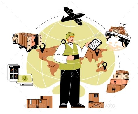 International Logistics Management Logistics Illustration, Logistics Manager, College Poster, Logistics Management, Art Boy, Interior Architecture, Vector Art, Art Reference, Vision Board