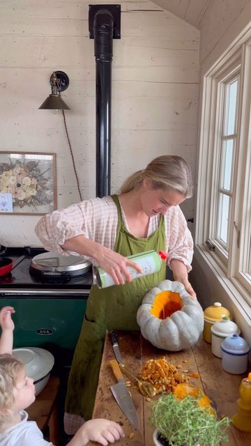 Hannah @Ballerina Farm on Instagram: "Stuffing with our breakfast sausage then served in a pumpkin, of course! ✨🤎🦃🍁" Meat Box, Winter Squash, Sausage Breakfast, A Pumpkin, Cool Kitchens, Thanksgiving, Canning