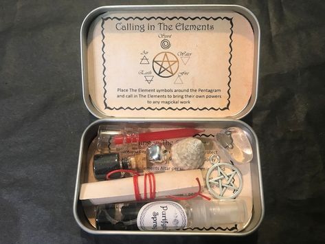 BoadiceaWitches - Etsy UK Travel Altar Witchcraft, Pocket Altar Witches, Altar Tin, Elements Altar, Witchcraft Kit, Witch Elements, Pocket Altar, Wallet Inspiration, Mint Tin Crafts