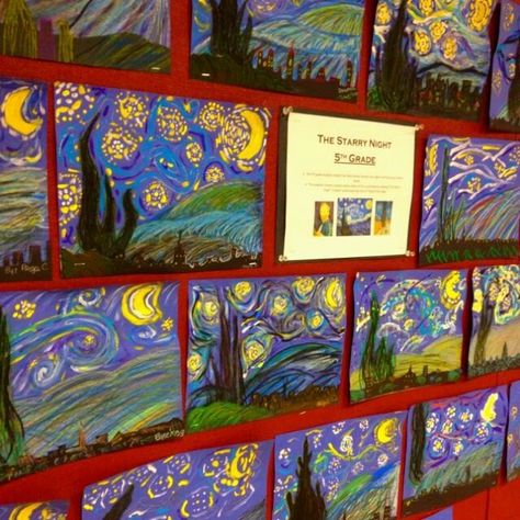 Teaching ideas: The Starry Night – Teaching through the Arts Starry Night Art Project, Classe D'art, Starry Night Art, Istoria Artei, 4th Grade Art, 5th Grade Art, 3rd Grade Art, Arte Van Gogh, The Starry Night