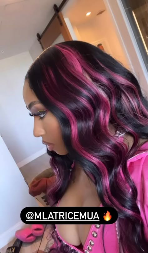 Black Hot Pink Hair, Pink Skunk Hair, Scene Haircuts, Yung Miami, Hot Pink Hair, Hair Color Streaks, Quick Natural Hair Styles, Chocolate Hair, Dyed Hair Inspiration