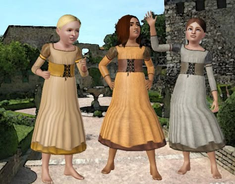 Mod The Sims - Medieval Dress for girls Sims 3 Medieval, Sims Medieval, Sims 3 Mods, Medieval Clothes, My Sims, Medieval World, Sims House Design, The Sims 3, Medieval Dress