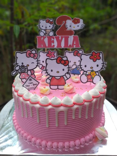 Kue Ultah Hello Kitty Topper, Kue Ultah Hello Kitty, Hello Kitty Cake Design Birthday, Hello Kity Cakes, Hello Kitty Cake Ideas, Hello Kitty Cake Design, Kue Hello Kitty, Sanrio Cake, Bolo Da Hello Kitty