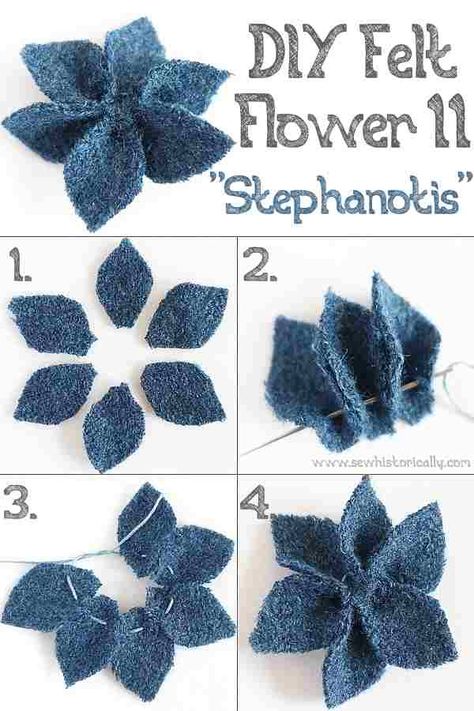 11 DIY Felt Flowers – No Sew & No Glue Diy Felt Flowers, Tas Denim, Felt Yarn, Felt Flowers Diy, Denim Crafts Diy, Making Fabric Flowers, Felt Roses, Folded Fabric Ornaments, Blue Jeans Crafts