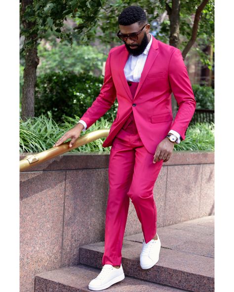 Mens Prom Outfit, Prom Men, Prom For Guys, Prom Tuxedo, Mens Spring Fashion, Prom Suits, Color Fuchsia, Linen Suit, Prom Outfits