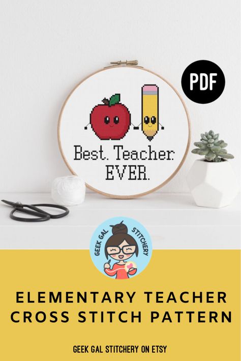 Teacher Cross Stitch, Art Teacher Appreciation, Kawaii Apple, Elementary Teacher Gifts, Cross Stitch Easy, Teachers Appreciation Week Gifts, Easy Cross Stitch Patterns, Beautiful Cross Stitch Pattern, Classroom Art