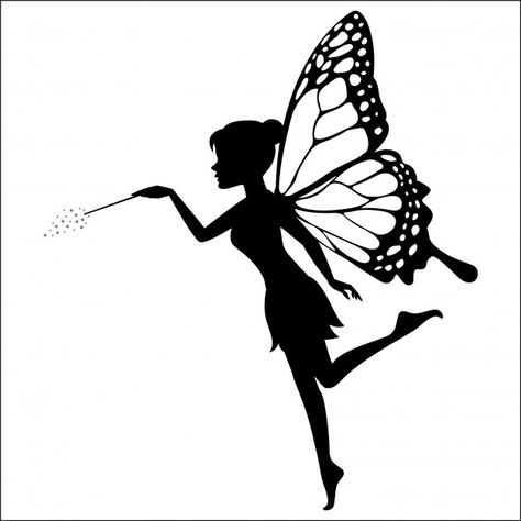 Fairy Waving Her Wand Premium Vector Fairy Stencil, Fairy Templates, Silhouette Shapes, Cartoon Turtle, Fairy Silhouette, Fairy Tattoo Designs, Fairy Drawings, Fairy Jars, Fairy Tattoo