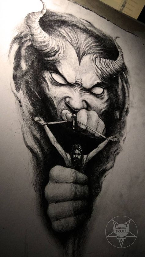 Evil Demon Tattoo, Satanic Tattoos, Evil Tattoos, Devil Tattoo, Demon Tattoo, Scary Tattoos, Horror Tattoo, Dark Art Tattoo, Skull Tattoo Design