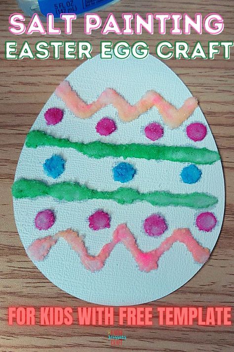 Salt painting Easter egg craft for kids with FREE template, Holiday crafts for kids, Easter crafts for kids, decorate eggs this holiday season, painting crafts for kids, cheap crafts for kids, how to salt paint, crafts for Easter, #kidscrafts, #kidsactivities, #eastercrafts, #easteractivities, #eastereggcraft Crafts For Easter, Season Painting, Salt Paint, Painting Crafts For Kids, Easter Egg Craft, Egg Craft, Salt Painting, Easter Egg Crafts, Easter Egg Painting