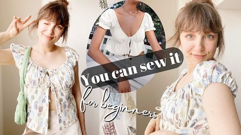 AnielskaAniela: A Blog for Sewing Lovers and DIY Enthusiasts: DIY Babydoll Top Sewing Pattern Free, Tie Front Top Sewing Pattern, How To Sew Clothes, Vest Top Pattern, Dress Sewing Patterns Free, Sewing Top, Sewing Blouses, Sewing Easy Diy, Top Sewing