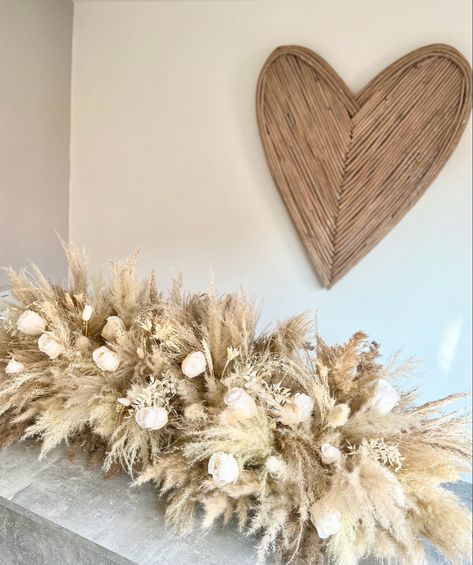 Pampas Grass Floor Arrangement. A neutral arrangement made with Ivory, natural pampas gras, Ivory dried flowers and artificial roses. Size is around 150cm length, 50cm height. This can be adapted. The perfect wedding, salon, home arrangement. DM me if you would like to make purchase, place order or ask anything. Homemade with love 🤍 Dried Flower Home Decor, Pampas Grass Floor Arrangement, Pampas And Roses, Pampas Wedding Flowers, Pampas Flower Arrangement, Pampas Arrangement, Pampas Grass Arrangement, Grass Floor, Women Conference