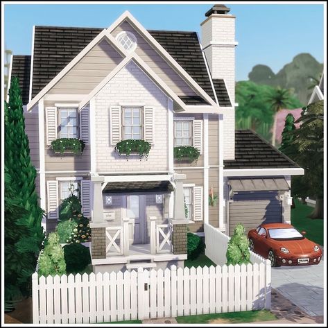 Cute Small Family House, Sims Small Family House, The Sims 4 Small Family House, Small Suburban House Layout, Small Family House Exterior, Small Family House Sims 4, Small Family Home Exterior, Small Family Home Sims 4, Sims 4 San Sequoia House