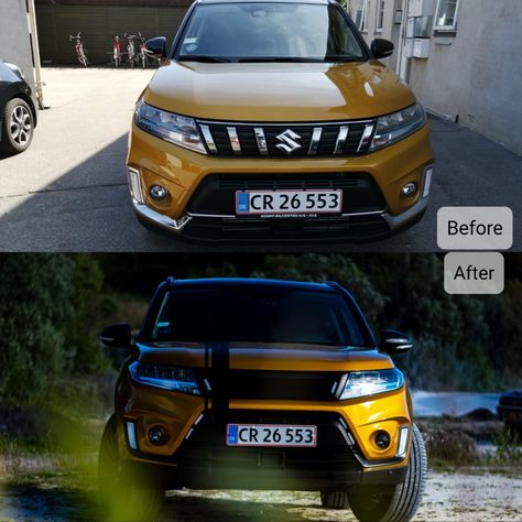 Solar yellow & matt black Suzuki Vitara with custom front grill and stickers. Suzuki Vitara Modified, Suzuki Vitara, Front Grill, Ideas Casa, My Ride, 1 Year, Solar, Car Detailing, Road