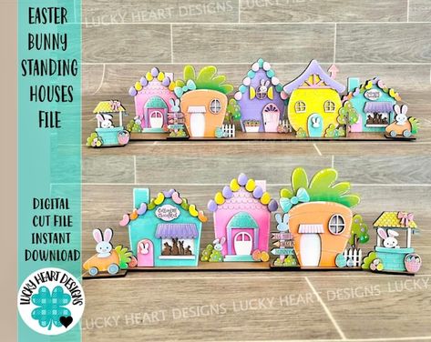 View EASTER SPRING FILES by LuckyHeartDesignsCo on Etsy Bunny Standing, Easter House, Paper Piecing Scrapbooking, Cricut Machine, Bunny Easter, Digital Svg, Design Software, Software Design, Paper Piecing