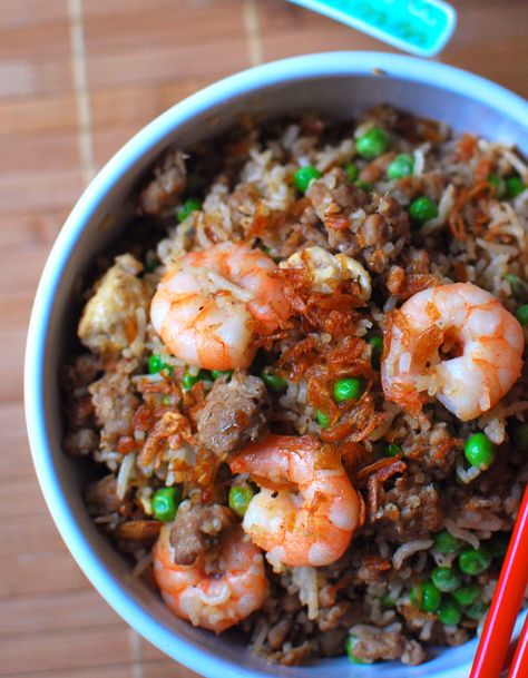 Surf & Turf fried rice! Surf And Turf Fried Rice, Surf N Turf, Making Fried Rice, Egg Fried Rice, Surf Turf, Surf And Turf, Ethnic Food, Chinese Recipes, Chinese Food