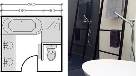 Plan de salle de bains : tous nos exemples Ensuite Layout, Creative Bathroom Design, Small Ensuite, Bathroom Layout Plans, Ensuite Design, Bathroom Plan, Bathroom Plans, Bathroom Floor Plans, Tiny House Bathroom