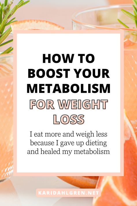 If you want to learn how to boost your metabolism, start by understanding how reducing calorie intake actually slows it down! Most tips for losing weight involve eating less, but your body is incredibly smart and adaptive and begins to burn less calories when you do this. Once I gave up dieting, I healed my metabolism and eat more while weighing less — not to mention my mental health improved too. Click through to learn how to boost your metabolism to lose weight without dieting ever again. How To Jumpstart Metabolism, How To Restart Your Metabolism, How To Increase Metabolism After 40, Raise Metabolism How To, How To Jump Start Metabolism, Slow Metabolism Tips, How To Heal Your Metabolism, How To Fix Your Metabolism, How To Increase Metabolism