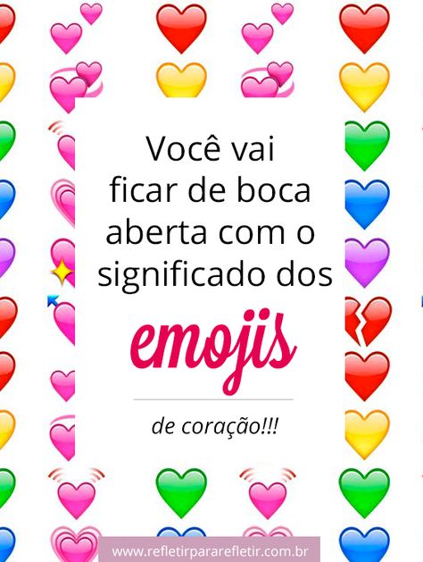 Descubra o significado dos emojis de coração clicando aqui! #emojis What Do The Emoji Hearts Mean, The Meaning Of The Heart Emojis, Red Heart Emoji Meaning, Heart Colour Meaning Emoji, Different Colour Heart Emoji Meanings, Emoticons Emojis, Smiley Emoji, Smiley