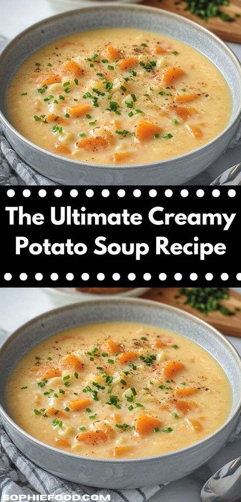 Looking for a comforting dish? The Ultimate Creamy Potato Soup Recipe is a delightful blend of flavors that warms the soul. Quick and easy to prepare, it’s a family-friendly favorite for busy weeknights. Ultimate Potato Soup, Ultimate Potato Soup Recipe, Creamy Potato Soup Recipe, Creamy Potato Soup, Creamed Potatoes, Potato Soup Recipe, Creamy Potato, Soup Dinner, Easy Soup Recipes