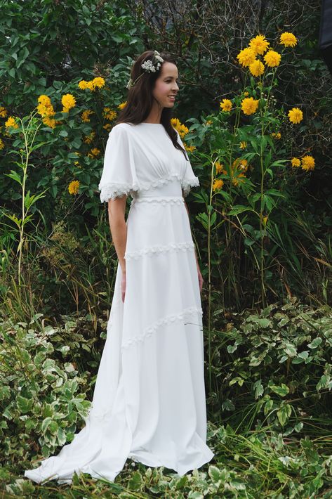 Abigail Of Gardenia, Simple Cottage Core Wedding Dress, Vintage Classic Wedding Dress, Vintage Wedding Dress Vintage Wedding Dress 1950s 1940s, Eclectic Wedding Dress, Boho Wedding Dress Modest, Modest Boho Wedding Dress, Pentecostal Wedding, Vintage Long Sleeve Wedding Dress