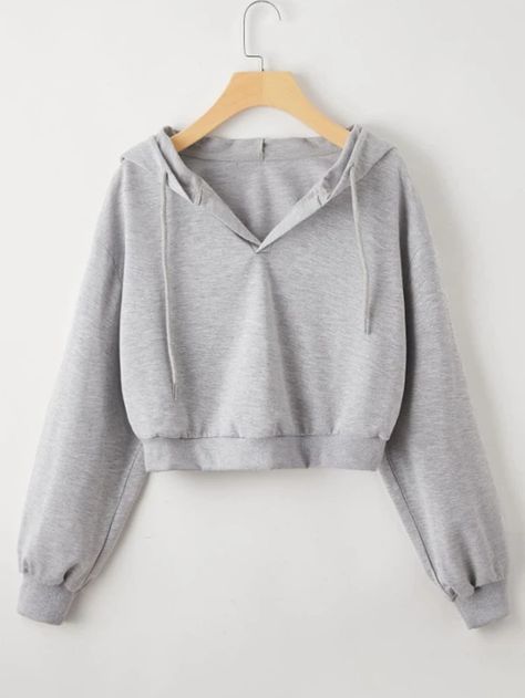 Drop Shoulder Drawstring Crop Hoodie | SHEIN USA Off The Shoulder Hoodie, Cropped Hoodie Outfit, Attractive Dresses, Stylish Hoodies, Fashion Sketches Dresses, Women Sweatshirts, Crop Top Hoodie, Fashionista Clothes, Crop Hoodie