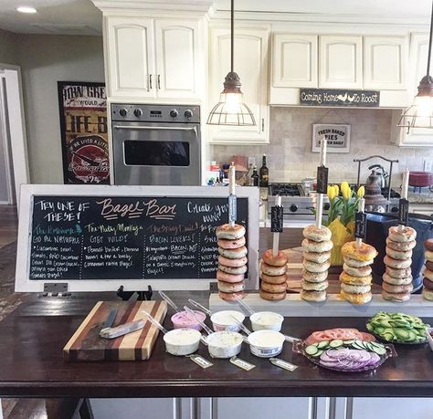 How cute is this bagel bar from the baby shower today celebrating @kirstenmariesmith ! Great job @laurenlaporta @jclodfelter @jenniferskib… Bagel Station, Brunch Tailgate, First Birthday Brunch, Brunch Parties, Wedding Shower Brunch, Bachelorette Brunch, Graduation Brunch, Bagel Bar, Bridesmaid Brunch