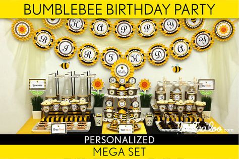 Bumblebee Birthday Party Package Collection Set Mega by LeeLaaLoo, $35.00 Bumblebee Birthday Party, Bumblebee Party, Bumblebee Birthday, Bee Birthday Theme, Honeycomb Cake, Bumble Bee Birthday, Ella Bella, Bee Theme Party, Bee Birthday Party