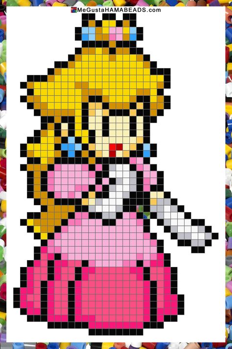 Peach Princess Peach Pixel Art, Pixel Art Mario, Grille Pixel Art, Hama Beads Mario, Peach Mario Bros, Shadow Queen, Aesthetic Peach, Image Pixel Art, Modele Pixel Art