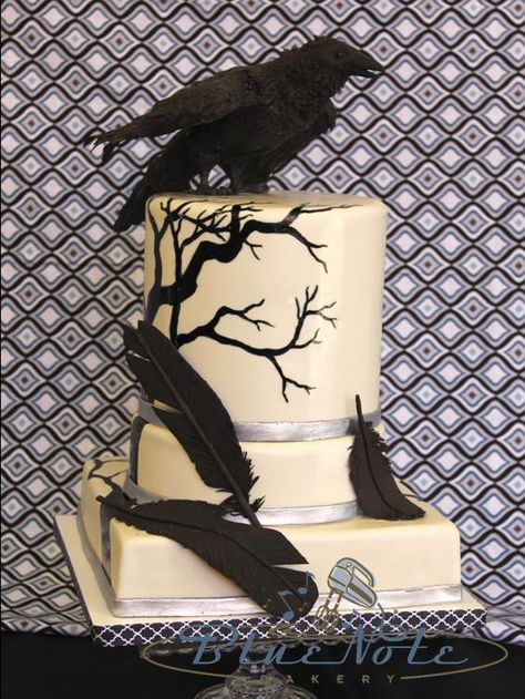 Edgar Allen Poe themed wedding - with the Raven Crow Party, Horror Cakes, Gothic Cakes, Gothic Birthday Cakes, Goth Cakes, Scary Cakes, Gothic Cake, Cake Halloween, Incredible Cakes