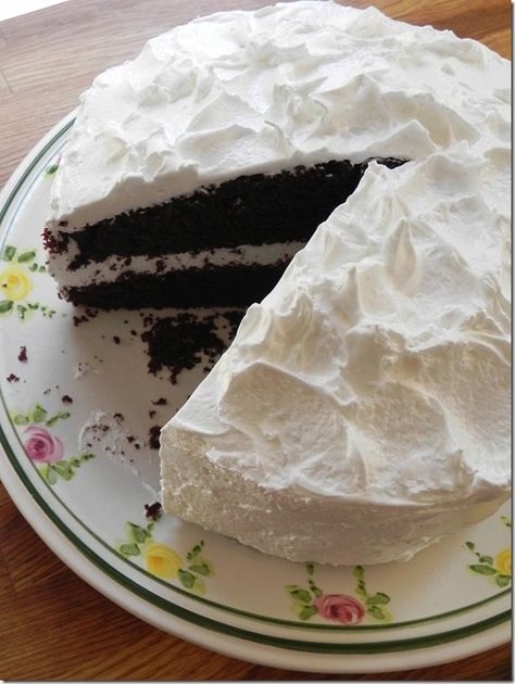 An Italian food and travel blog. Find easy and delicious Italian recipes and Italian travel stories at "Savoring Italy". Chocolate Cake With White Icing, Hershey Chocolate Cake, Fluffy White Icing, Hershey Cake, Hershey Chocolate Cakes, White Cake Recipe, Cake Frosting Recipe, White Frosting, Tasty Chocolate Cake