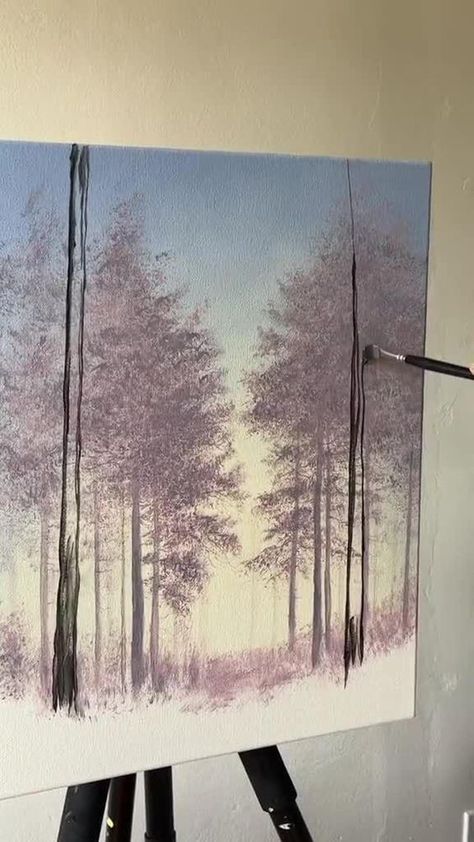 Realistic Forest Painting, How To Paint Ideas On Canvas, Forest Painting Tutorial Step By Step, How To Paint Realistic Trees, Paint A Tree Step By Step, Acrilic Paintings Tree, Learn How To Paint Step By Step, Forest Painting On Canvas, Spring Trees Painting