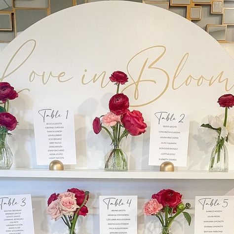 Flawless Functions on Instagram: "🌸 Love in Bloom Seating Chart 🌸
.
.
.
Shelf wall & seating chart- @flawless_functions_ct 
Budvases - @xnataliaevafloral 
Venue - @crystalballroomnb 

#loveinbloom #bridal #bridalshower #bridalshowerdecor #bridalshowerideas #seatingchart #flowers #budvase #budvasedecor #wedding #inlove #babyshower #pink #ctevents" Love In Bloom, Table Seating Chart, Bridal Shower Tables, Wall Seating, Shelf Wall, Seating Chart Wedding, Seating Chart, Table Seating, Seating Charts