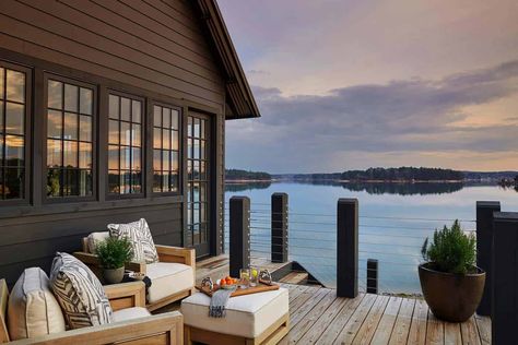 Modern meets rustic in breathtaking summer home on Lake Martin Lakehouse Deck, Backyard Playhouse, Lakeside Cottage, Interior Design Photography, Backyard Lighting, Decks Backyard, Building A Deck, House And Home Magazine, Inspired Homes