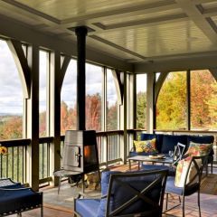 Wood burning stove in my four season room!Granddaddy's Wood burning stove turned fireplace Verandah Ideas, 3 Season Porch, Porch Wood, Traditional Porch, Porch Design Ideas, Screened Porch Designs, 3 Season Room, Screened Porches, Three Season Room