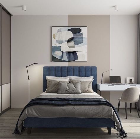 Blue And Grey Bedroom Ideas, Blue And Grey Bedroom, Teenager Bedroom Design, Grey Bedroom Ideas, White Wall Bedroom, Boys Bedroom Makeover, Stylish Bedroom Design, Simple Bedroom Design, Bedroom Wall Colors