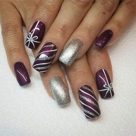 Winter Nail Looks - Don't lose this chance to get what you desire - click NOW and have what you need and deserve! Purple Christmas Nails, Christmas Present Nail Art, Christmas Present Nails, Plaid Nail Designs, Holiday Nails Winter, Unghie Nail Art, Festive Nail Art, Plaid Nails, Her Nails