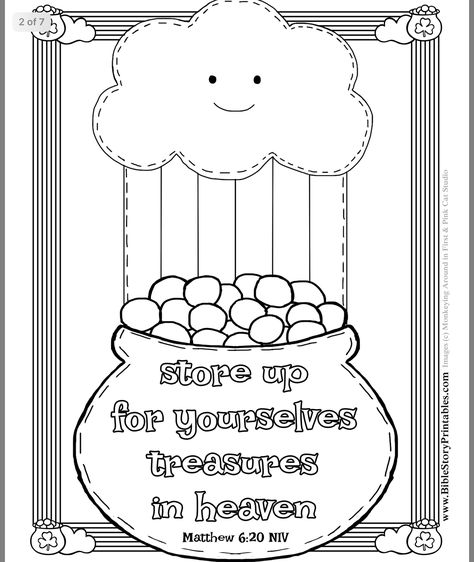 Christian St Patricks Day Coloring Pages, Christian Saint Patricks Day Crafts, Store Up Your Treasures In Heaven, March Sunday School Lessons, Treasures In Heaven Craft, Story Of St Patrick, Trinity God, Christian Coloring Pages, Sant Patrick