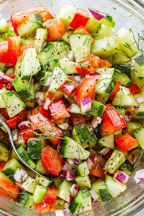 Cucumber Tomato Feta Dill Salad, Cucumber Tomato Salad With Dill, Cucumber Tomato Dill Salad, Italian Tomato Cucumber Salad, Cold Tomato Salad, Cukecumber Salad, Cucumber Feta Tomato Salad, Tomato Lunch Ideas, Cucumber Tomato Salad Italian Dressing