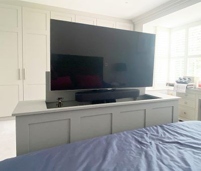 Tv Stand End Of Bed, Bed Tv Lift, Bedroom Tv Cabinet, Tv Height, Upholstery Pins, Bed Tv, Tv Lift Cabinet, Tv Bed, Tv Built In