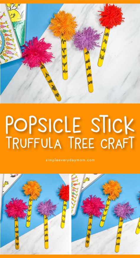 Dr Seuss Craft For Kids | Make this easy popsicle stick truffula tree craft. It's perfect to do at home or in the classroom. #preschool #elementary #kindergarten #teachers #kids #toddlers #kidsactivities #kidscrafts #craftforkids #ideasforkids #drseuss #drseusscrafts #drseussactivities Truffula Tree Craft, Dr Seuss Craft, Science Crafts For Kids, Dr. Seuss Crafts, Truffula Tree, Truffula Trees, Dr Seuss Activities, Dr Seuss Crafts, Yellow Crafts