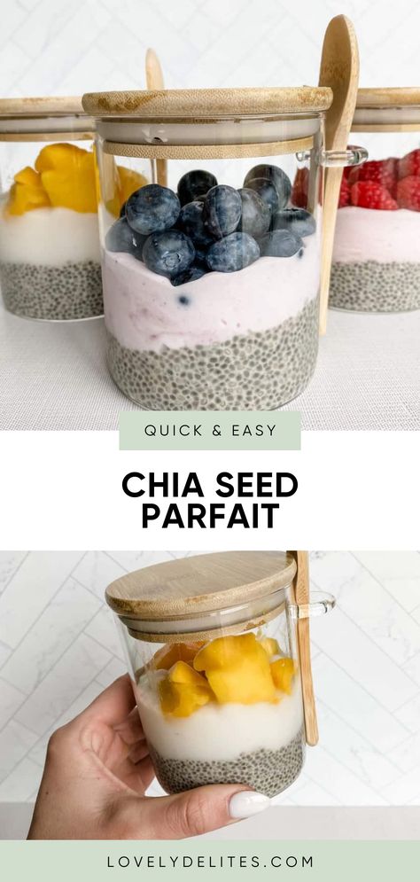 This Chia Seed Parfait breakfast recipe takes only 5 minutes to prep. If you're looking for a quick and easy breakfast recipe that you can prep the night before, then this chia seed pudding is for you! This healthy and light breakfast recipe is the perfect grab-and-go breakfast for those busy mornings! Chia Seed Bowl Recipes, Parfait Breakfast Healthy, Make Ahead Chia Breakfast, Overnight Chia Pudding Breakfast Healthy, Chia Seed Meal Prep, Chia Seed Pudding Healthy Breakfast, Morning Chia Seed Pudding, Yogurt Parfait With Chia Seeds, Chia Seed Breakfast Recipes Mornings