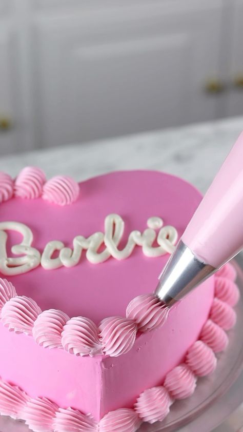 Barbie Girl Cake 💖✨ Are you excited for the new movie?! I’m a Barbie girl at heart so obviously this cake had to happen! #barbie… | Instagram Barbie Heart Cake, Barbie Movie Birthday Party, Barbie Cakes For Girls Birthday, Barbie Sheet Cake, Barbie Party Cake, Dolly Party, Sheri Wilson, Barbie Cupcakes, Barbie Bday