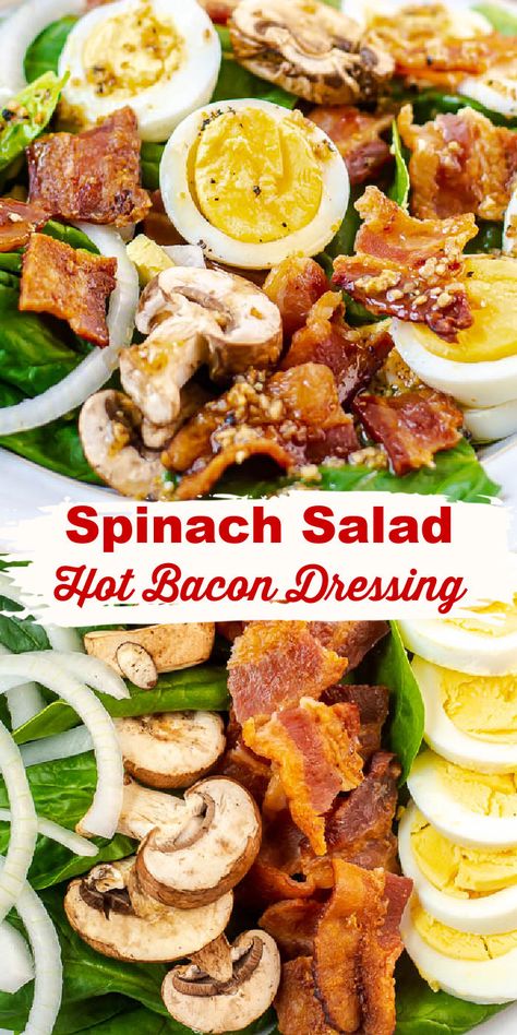 Warm Bacon Dressing, Hot Bacon Dressing, Bacon Dressing, Spinach Salad Recipes, Superfood Salad, Salad Dressing Recipes Homemade, Bacon Salad, Best Salad Recipes, Homemade Salads