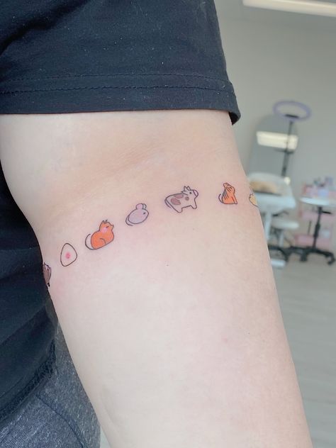 Fruits Basket Tattoo Designs, Dainty Anime Tattoos, Fruit Basket Tattoo Anime, Fruits Basket Tattoo Anime, Kyo Sohma Tattoo, Pokemon Line Tattoo, Subtle Pokemon Tattoo, Arm Tattoo Anime, Fruit Basket Tattoo