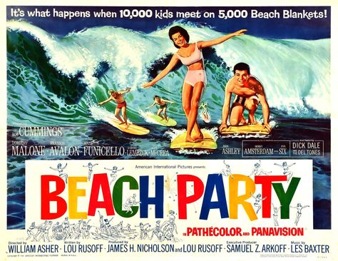 Beach Party (1963) starring Bob Cummings, Dorothy Malone, Frankie Avalon & Annette Funicello 50s Beach, Beach Blanket Bingo, Frankie Avalon, Annette Funicello, Old Movie, Classic Movie Posters, Summer Pool Party, Party Pictures, Party Poster