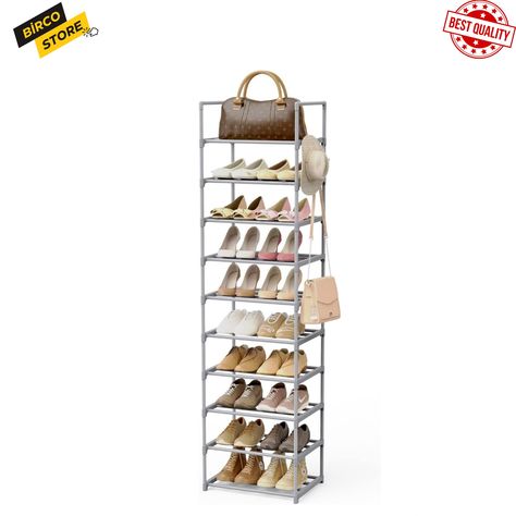 Shoe Rack 10 Tiers Tall Shoe Rack for Entryway 20 24 Pairs Shoe & Boots Organizer Storage Shelf Durable Black Metal Stackable Shoe Cabinet Garage Shoe Rack, Tall Shoe Rack, Bedroom Organizing, Rak Kasut, Boot Organization, Narrow Shoe Rack, Shoe Rack Organizer, Metal Shoe Rack, Shoe Rack Closet