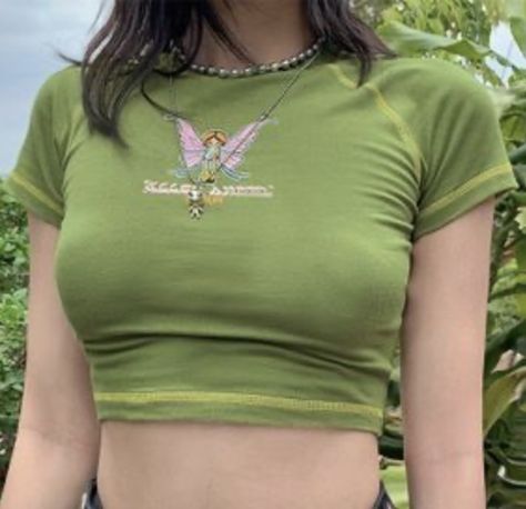 Crop Top Styles, Trendy Crop Tops, Y2k Tops, Green Crop Top, 90s Looks, Vintage Crop Tops, Y2k Clothing, Top Shirt Women, Cropped Tops