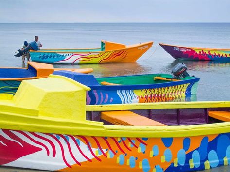 patterns and colors were directly inspired by a known and respected species of the caribbean marine ecosystem, the parrotfish. Fishing Boats Photography, Community Architecture, Hipster Home, Boat Paint, Spanish Art, Marine Ecosystem, Nice Photos, Fishing Rod Holder, Boat Painting